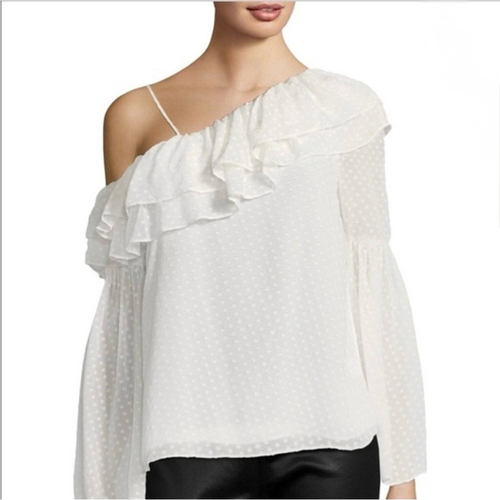 Parker Lima off the shoulder Ivory Swiss Dot material fully lined size M